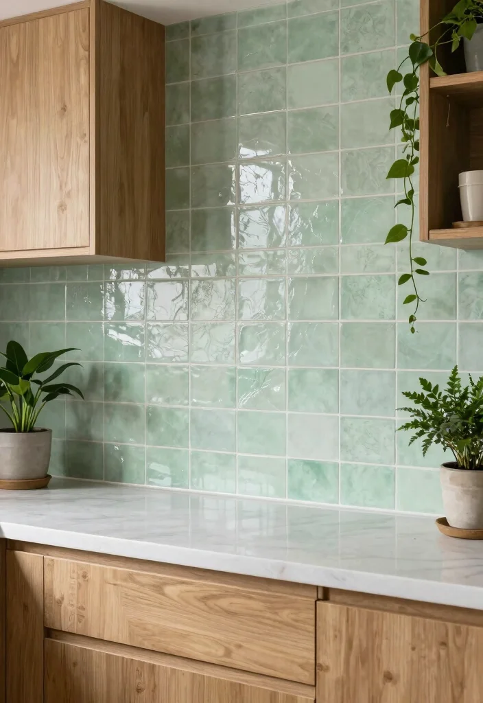 15 Green Kitchen Tiles Backsplash Ideas With Fresh Vibes - 12. Pale Green Textured Tiles 1