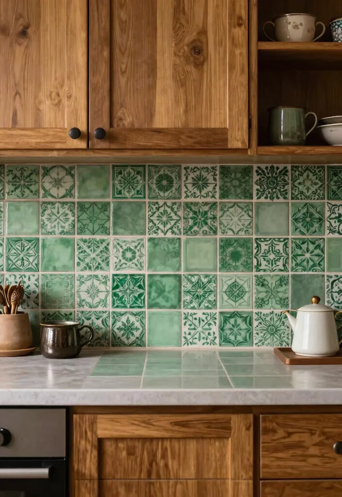 15 Green Kitchen Tiles Backsplash Ideas With Fresh Vibes - 13. Vintage Green Tiles 1