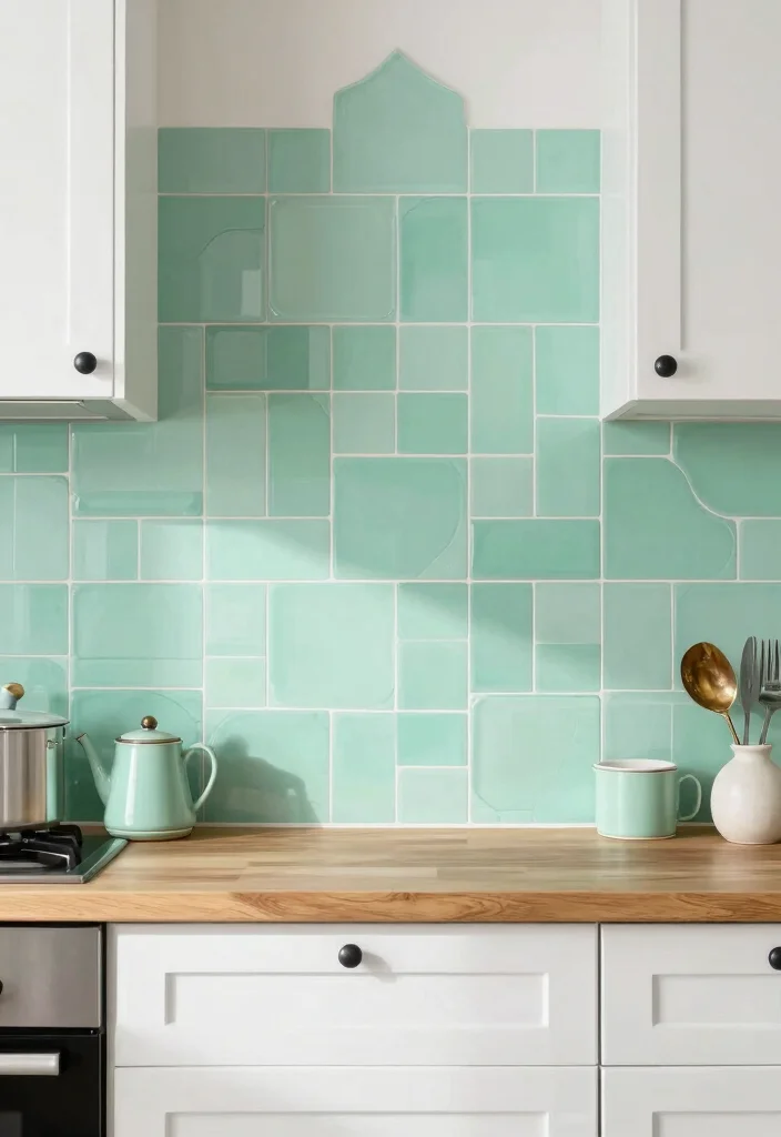 15 Green Kitchen Tiles Backsplash Ideas With Fresh Vibes - 3. Mint Green Retro Tiles 1