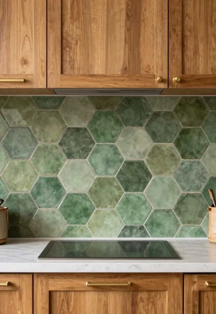 15 Green Kitchen Tiles Backsplash Ideas With Fresh Vibes - 4. Olive Green Hexagon Tiles 1