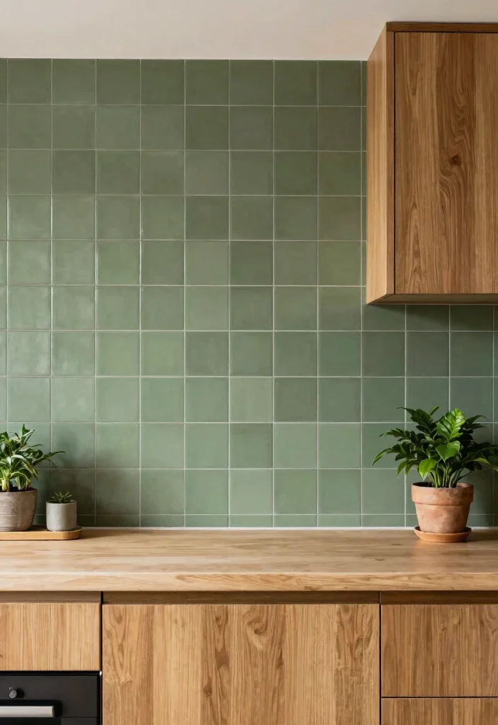 15 Green Kitchen Tiles Backsplash Ideas With Fresh Vibes - 6. Olive Green Matte Tiles 1
