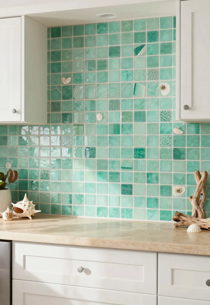 15 Green Kitchen Tiles Backsplash Ideas With Fresh Vibes - 7. Seafoam Green Mosaic Tiles 1