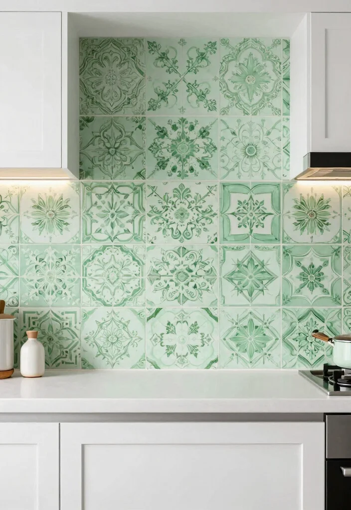 15 Green Kitchen Tiles Backsplash Ideas With Fresh Vibes - 9. Light Green Patterned Tiles 1