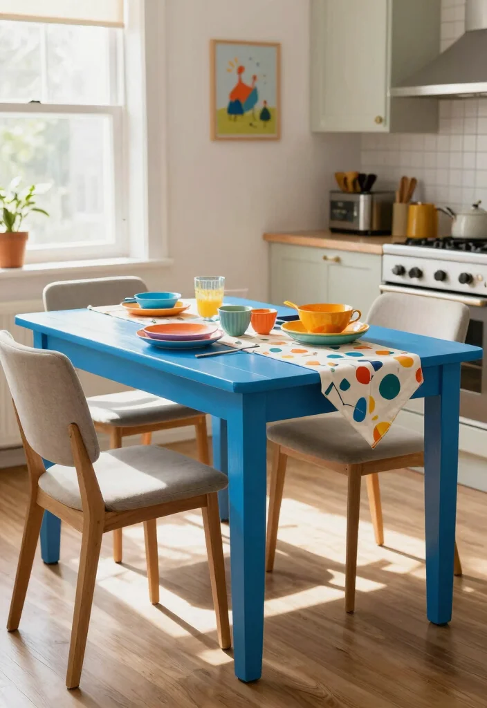 15 Kitchen Dining Table Ideas With Functional Style 8 15 Kitchen Dining Table Ideas With Functional Style - 8. Colorful Painted Tables 1