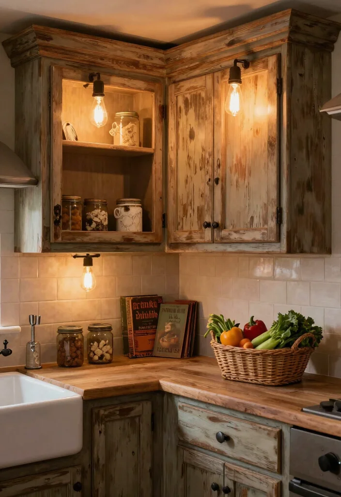 15 Lights Under Kitchen Cabinets Ideas That Glow Brightly - 5. Rustic Warmth with Vintage Fixtures 1