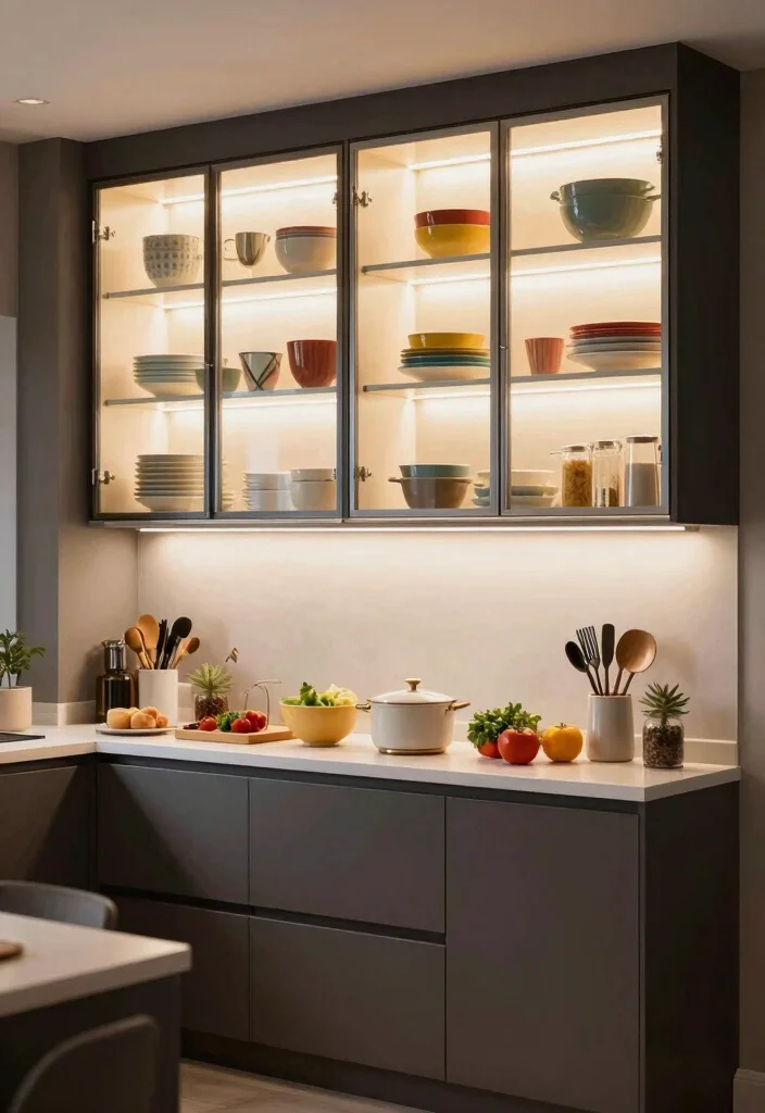 15 Lights Under Kitchen Cabinets Ideas That Glow Brightly - 9. Glass Cabinetry Illumination 1