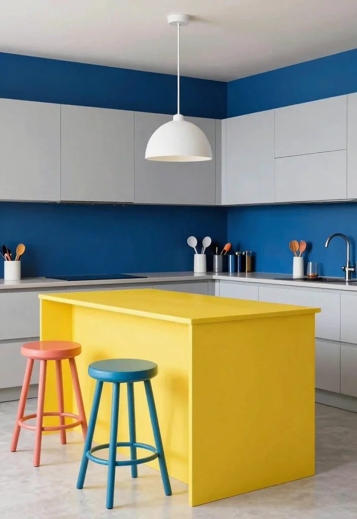 15 One Wall Kitchen With Island Ideas That Maximize Layout 3 15 One Wall Kitchen With Island Ideas That Maximize Layout - 3. Bold Colors 1