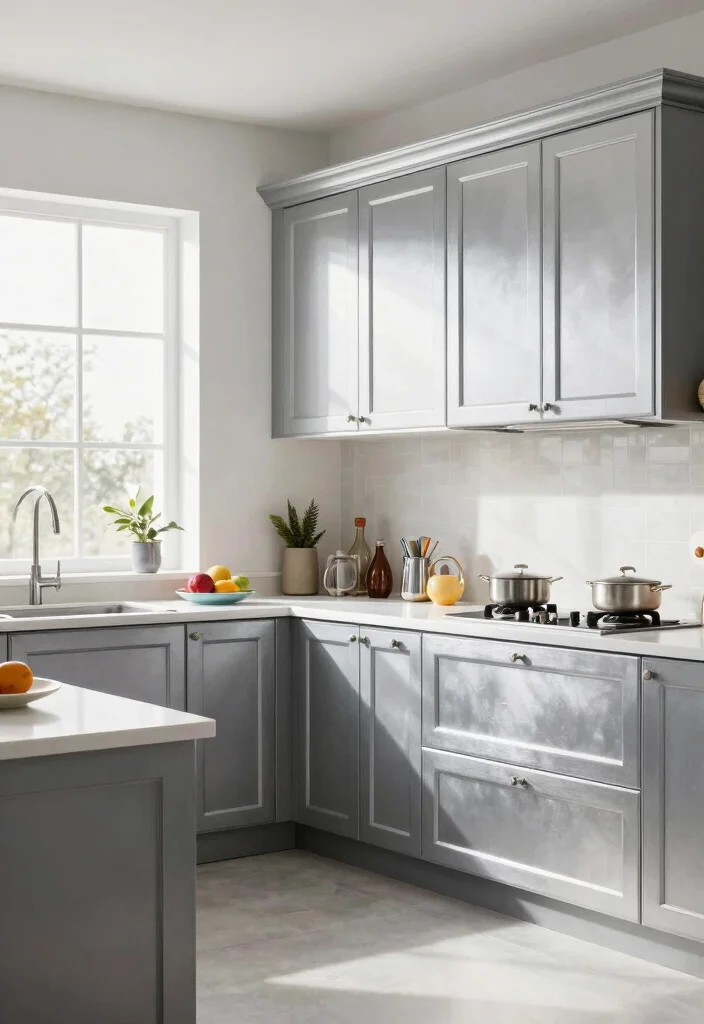 15 Paint Cabinets Kitchen Ideas With Budget Friendly Style - 14. Shimmering Silver Gray 1