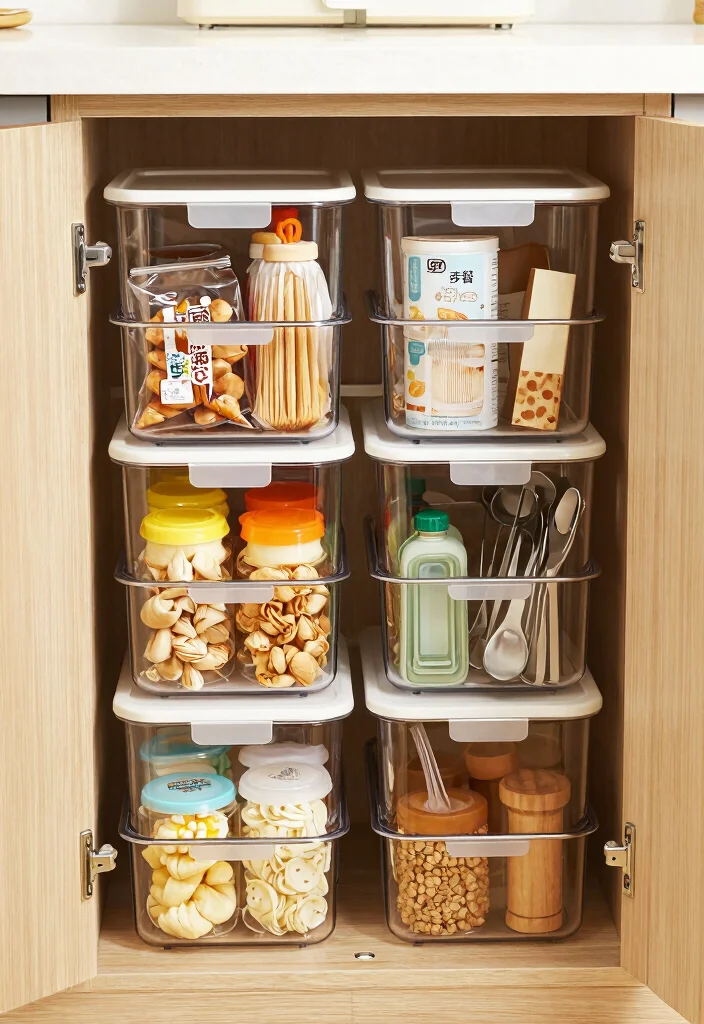 15 Small Kitchen Organization Storage Ideas That Work Wonders - 5. Stackable Storage Bins 1