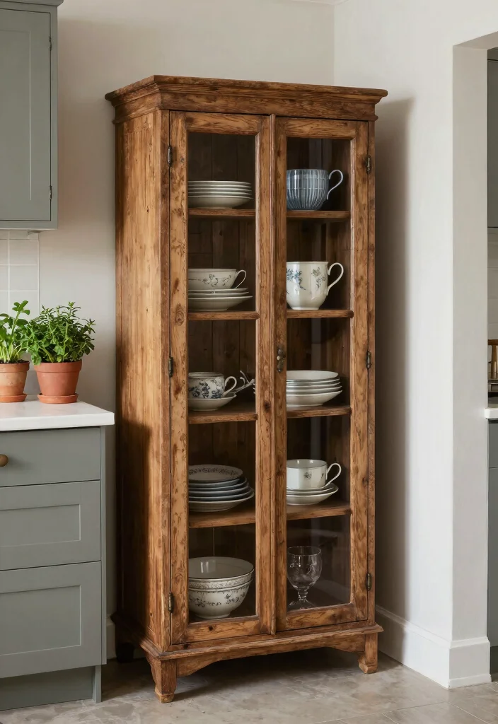 15 Storage Cabinet Kitchen Ideas With Smart Organization - 5. Rustic Charm with Vintage Cabinets 1