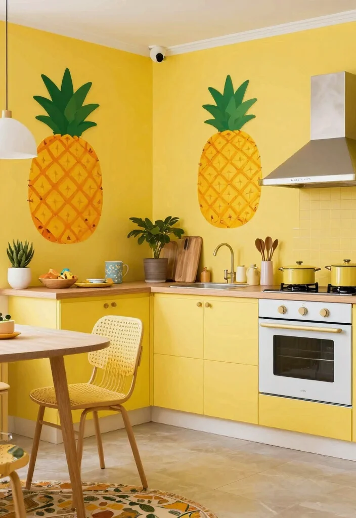 15 Yellow Wall Kitchen Ideas With Sunny Vibes 14 15 Yellow Wall Kitchen Ideas With Sunny Vibes - 14. Retro Pineapple Punch 1
