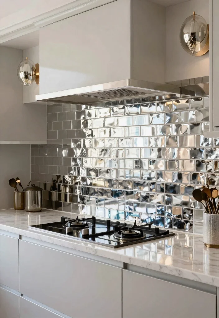 16 Backsplash Tiles for Kitchen Ideas With Bold Patterns 15 16 Backsplash Tiles for Kitchen Ideas With Bold Patterns - 15. Metallic Accents 1