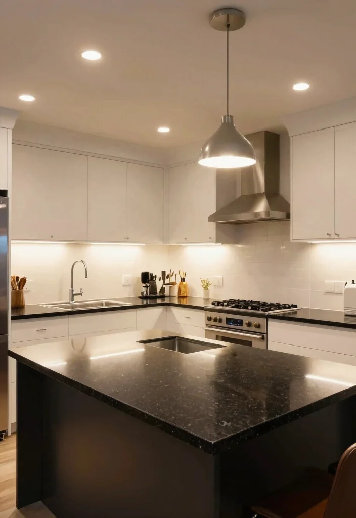 16 Black Granite Countertops Kitchen 2026 Trending Ideas With Luxe Contrast 15 16 Black Granite Countertops Kitchen 2026 Trending Ideas With Luxe Contrast - 15. Layered Lighting: Bright and Inviting 1