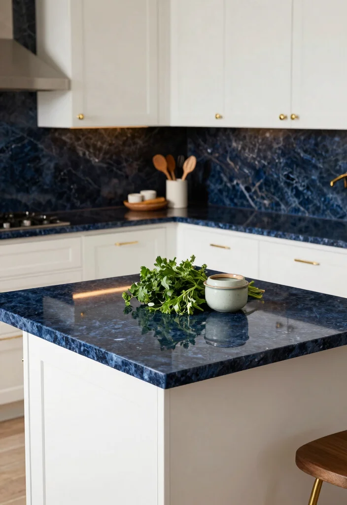 16 Blue Kitchen Countertops Ideas With Cool Sophistication - 1. Bold Navy Granite 1