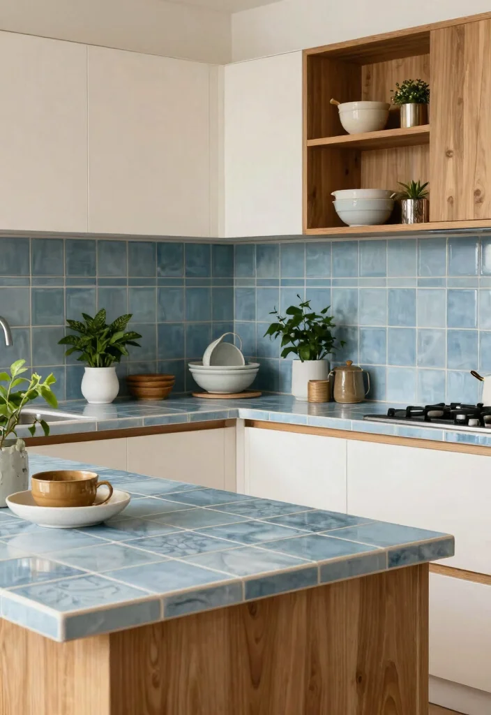 16 Blue Kitchen Countertops Ideas With Cool Sophistication - 10. Subtle Blue Tile 1