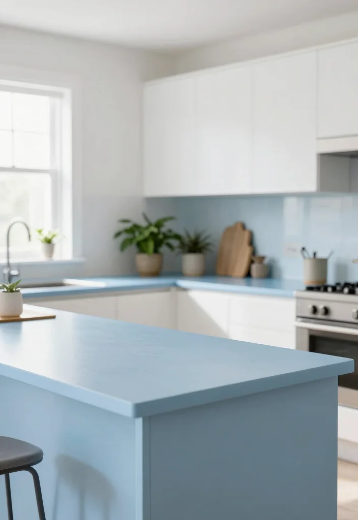 16 Blue Kitchen Countertops Ideas With Cool Sophistication - 12. Sky Blue Corian 1