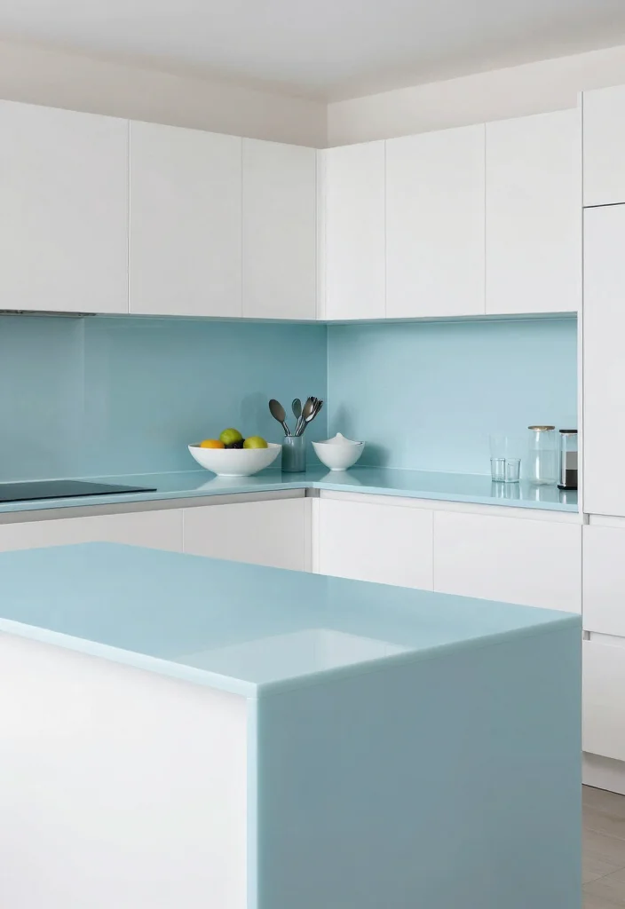 16 Blue Kitchen Countertops Ideas With Cool Sophistication - 14. Pristine Powder Blue Acrylic 1