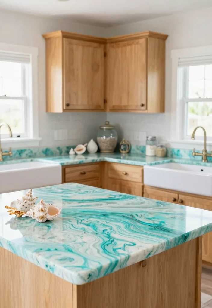 16 Blue Kitchen Countertops Ideas With Cool Sophistication - 2. Ocean-Inspired Quartz 1