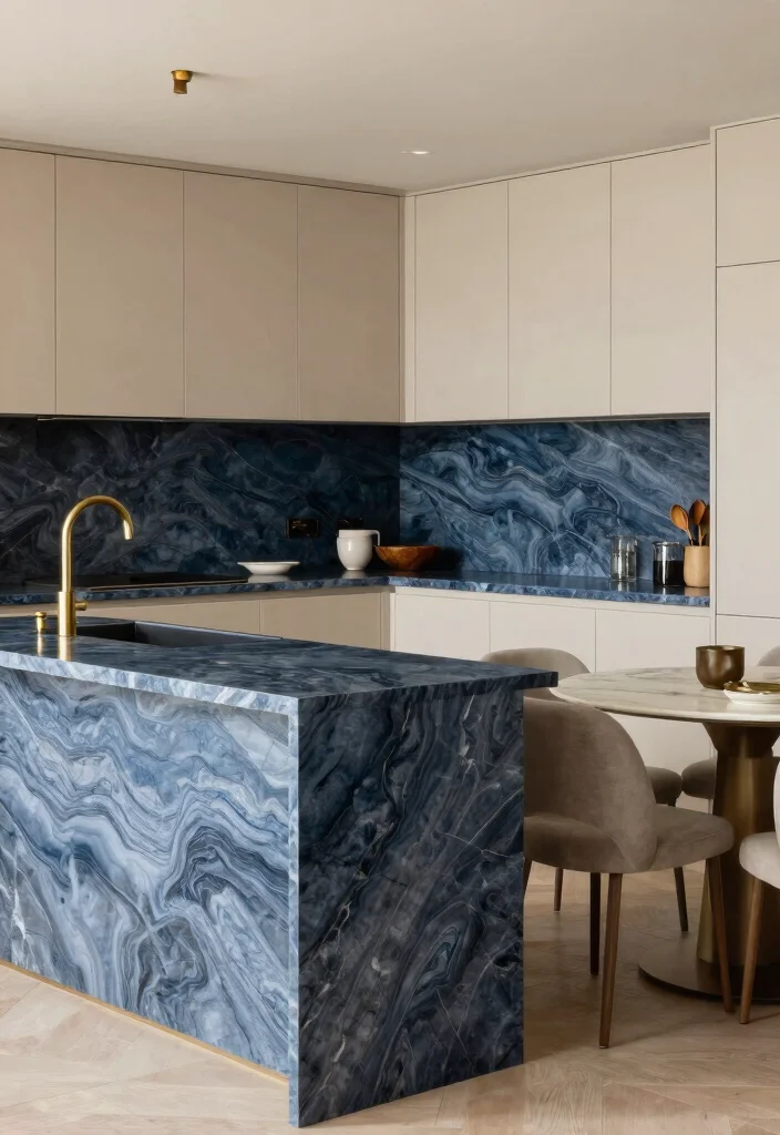 16 Blue Kitchen Countertops Ideas With Cool Sophistication - 5. Classic Blue Marble 1