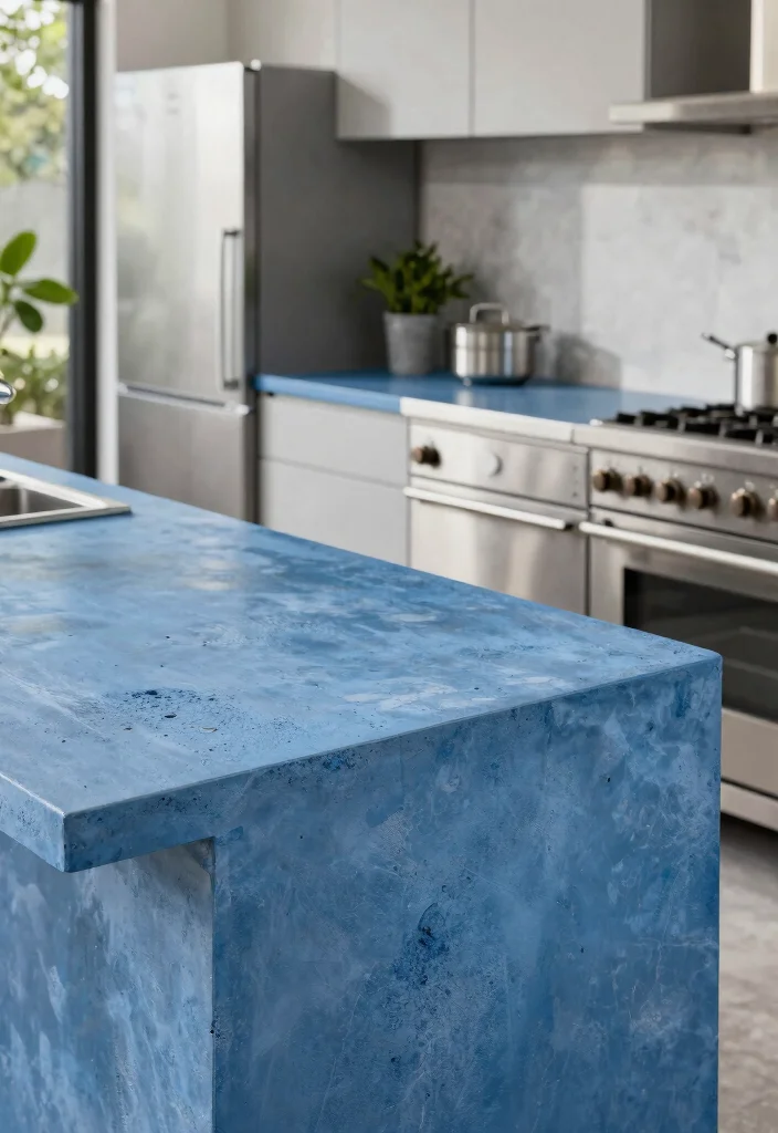 16 Blue Kitchen Countertops Ideas With Cool Sophistication - 6. Textured Blue Concrete 1