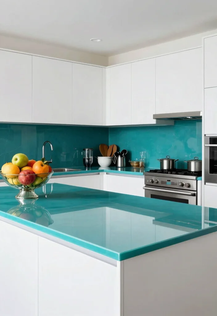 16 Blue Kitchen Countertops Ideas With Cool Sophistication - 7. Deep Turquoise Glass 1