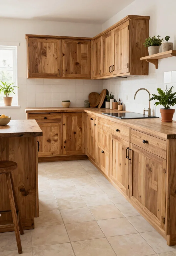 16 Cream Tiles Kitchen Ideas With Soft Neutral Tone - 11. Cream Tiles with Natural Wood Elements 1