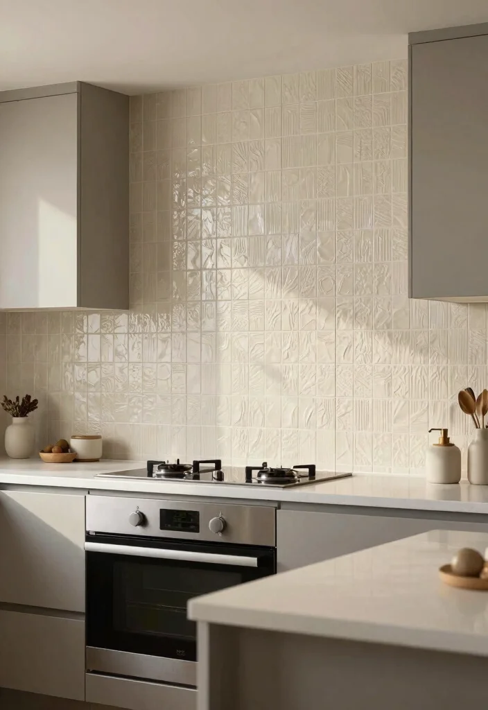 16 Cream Tiles Kitchen Ideas With Soft Neutral Tone - 5. Textured Cream Tiles for Added Dimension 1