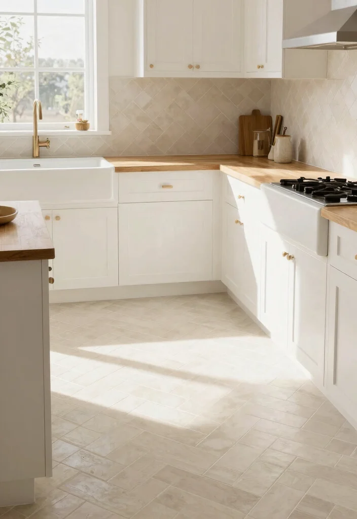 16 Cream Tiles Kitchen Ideas With Soft Neutral Tone - 6. Cream Herringbone Tiles for a Stylish Twist 1