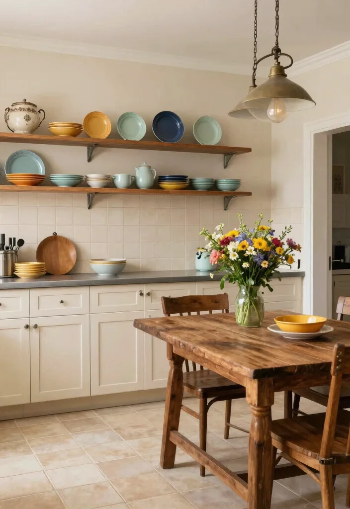 16 Cream Tiles Kitchen Ideas With Soft Neutral Tone - 8. Cream Tiles with Vintage Accents 1