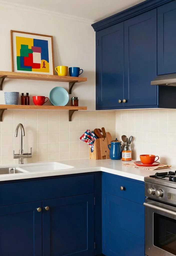 16 Cream Tiles Kitchen Ideas With Soft Neutral Tone - 9. Pairing Cream Tiles with Bold Colors 1