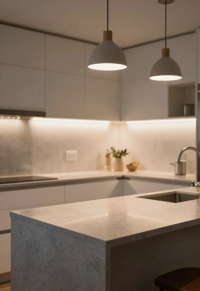 16 Grey Countertops Kitchen Ideas With Modern Appeal 14 16 Grey Countertops Kitchen Ideas With Modern Appeal - 14. Creative Lighting for Grey Countertops 1