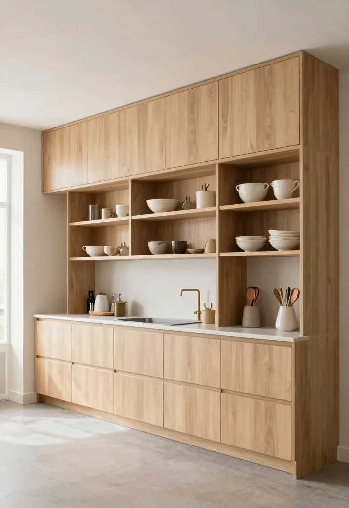 16 Kitchen Cabinets to the Ceiling Ideas With Seamless Finish - 6. Minimalist Open Shelving 1