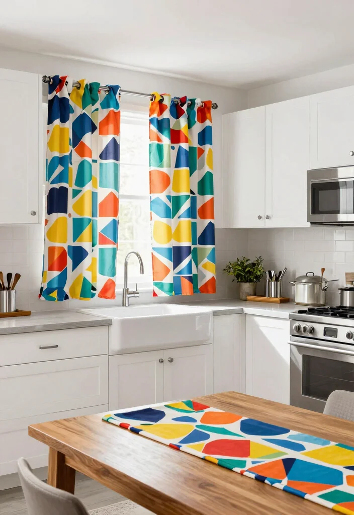 16 Kitchen Curtain Ideas Above Sink 2026 Trending That Add Charm 4 16 Kitchen Curtain Ideas Above Sink 2026 Trending That Add Charm - 4. Playful Patterns with Geometric Designs 1