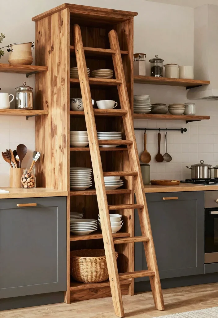 16 Kitchen Upper Cabinets Ideas That Maximize Height - 11. Incorporate a Ladders or Step Stools 1