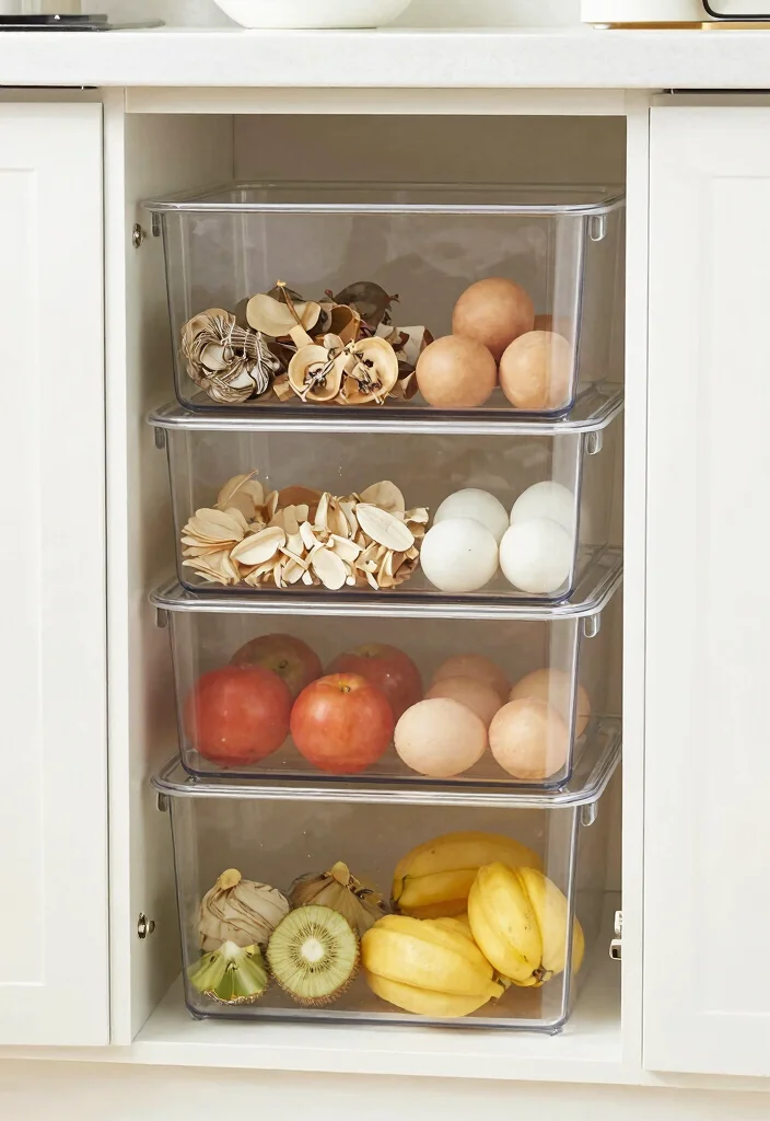 16 Kitchen Upper Cabinets Ideas That Maximize Height - 13. Stackable Storage Bins 1