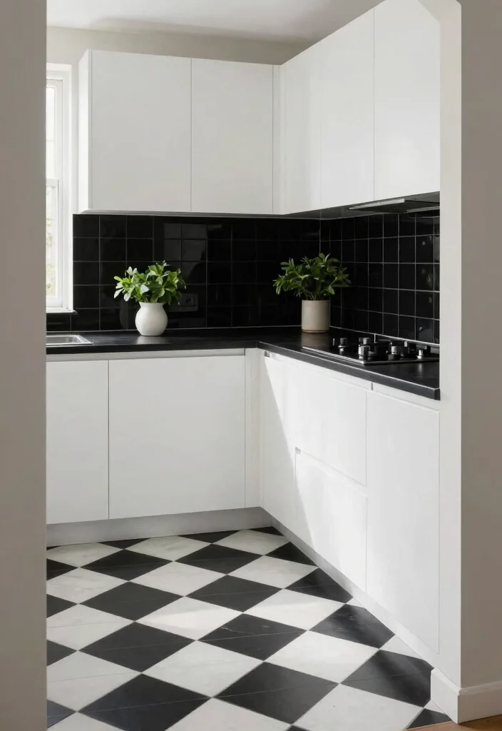 16 Small Kitchen Tiles Ideas That Expand Visual Space 7 16 Small Kitchen Tiles Ideas That Expand Visual Space - 7. Classic Black and White 1