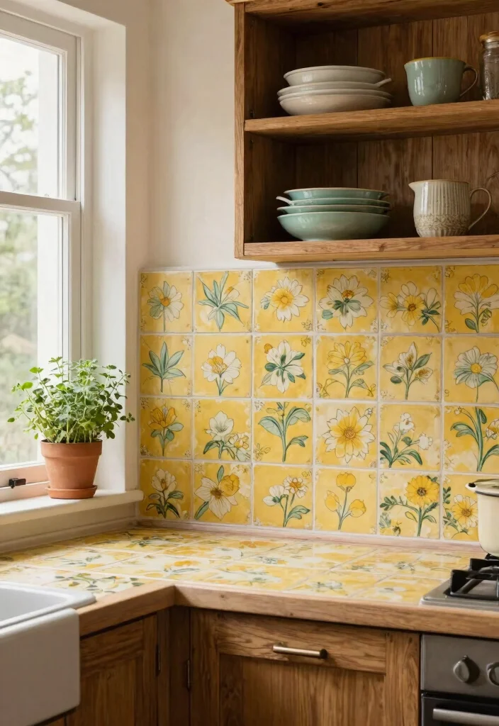 16 Yellow Kitchen Tiles Ideas With Cheerful Energy 1 16 Yellow Kitchen Tiles Ideas With Cheerful Energy - 1. Vintage Floral Patterns 1