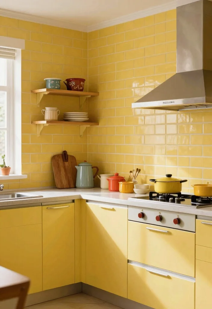 16 Yellow Kitchen Tiles Ideas With Cheerful Energy 11 16 Yellow Kitchen Tiles Ideas With Cheerful Energy - 11. Retro Brick Style 1