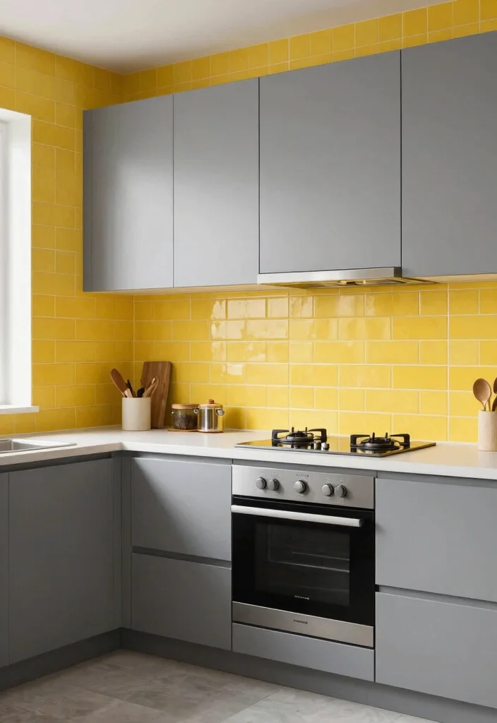 16 Yellow Kitchen Tiles Ideas With Cheerful Energy 15 16 Yellow Kitchen Tiles Ideas With Cheerful Energy - 15. Yellow and Gray Combination 1