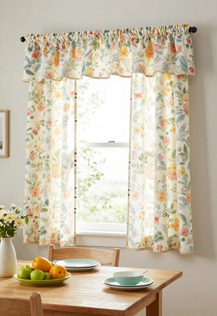 17 Curtain for Kitchen Window Ideas With Soft Touch - 13. Floral Print Valances 1