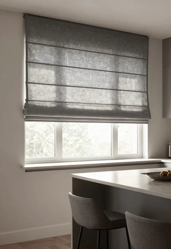 17 Curtain for Kitchen Window Ideas With Soft Touch - 14. Simple Roman Shades 1