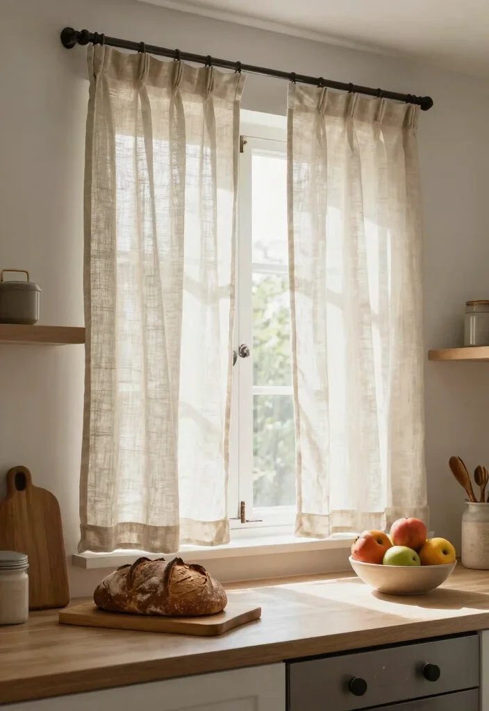17 Curtain for Kitchen Window Ideas With Soft Touch - 3. Linen Curtains 1