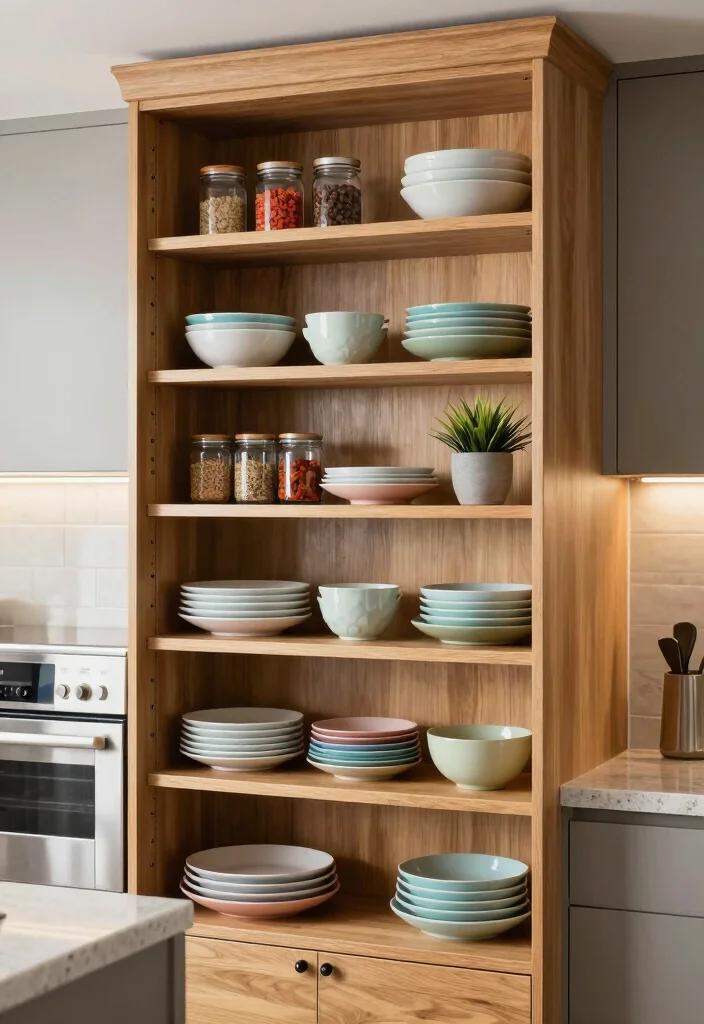 17 Kitchen Tall Cabinet Ideas With Extra Storage Power - 1. Multi-Functional Open Shelving Tall Cabinets 1