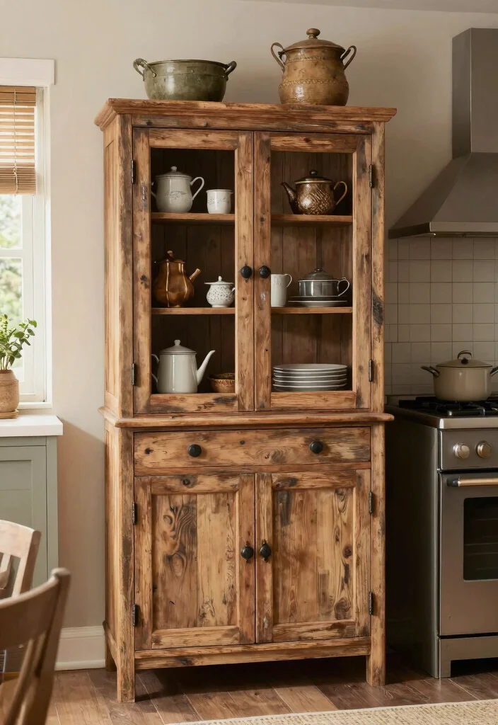 17 Kitchen Tall Cabinet Ideas With Extra Storage Power - 11. Rustic Tall Cabinets for a Cozy Feel 1
