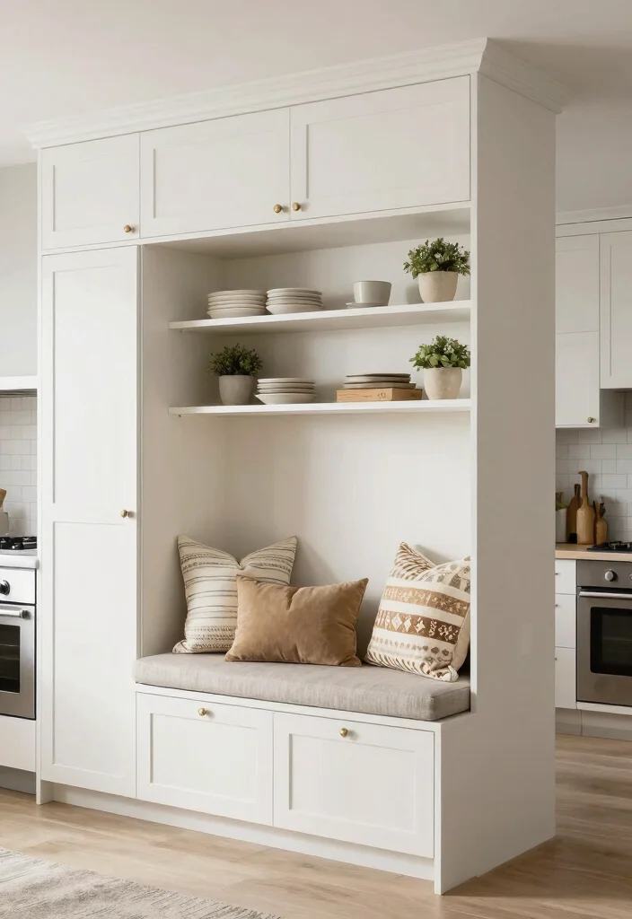 17 Kitchen Tall Cabinet Ideas With Extra Storage Power - 14. Tall Cabinets with Built-In Seating for Cozy Spaces 1