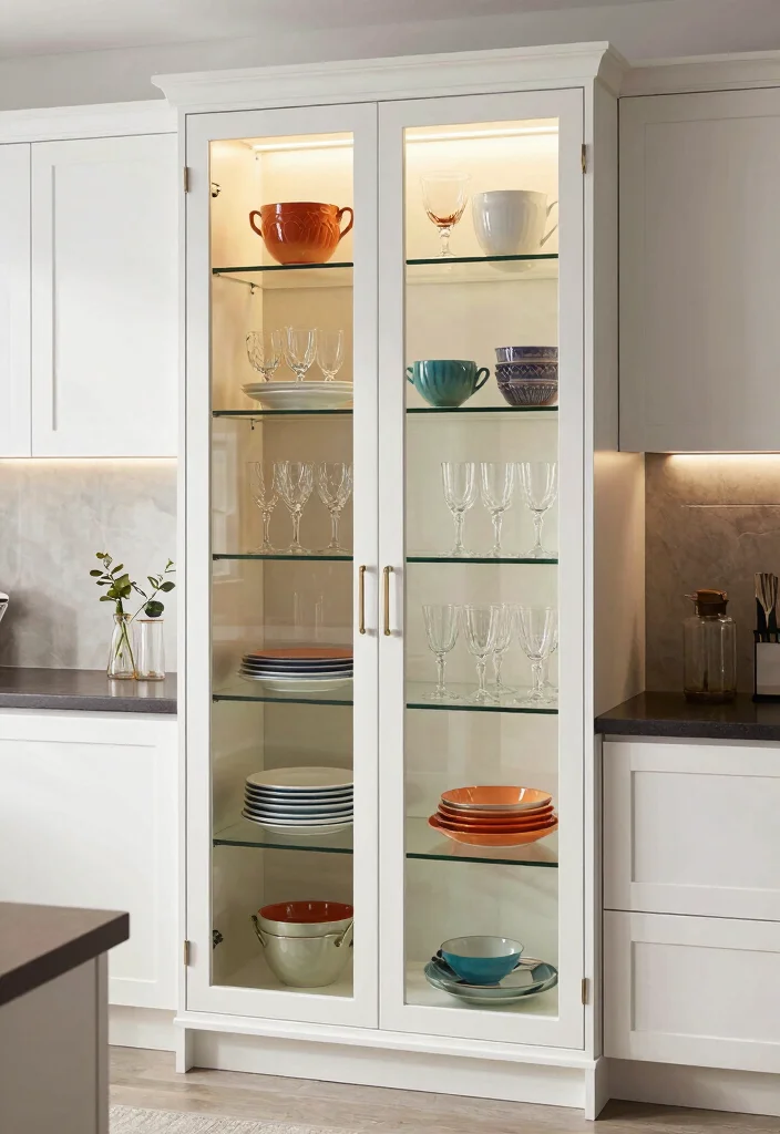 17 Kitchen Tall Cabinet Ideas With Extra Storage Power - 5. Tall Cabinets with Glass Doors for Elegance 1
