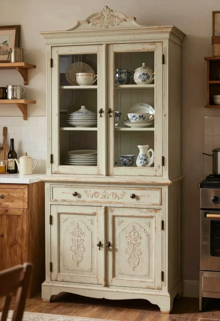 17 Kitchen Tall Cabinet Ideas With Extra Storage Power - 7. Vintage-Inspired Tall Cabinets for Charm 1