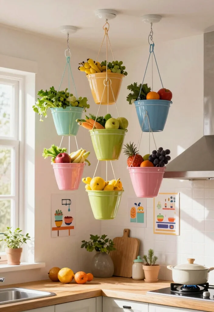 17 Kitchen Wall Storage Ideas That Save Space Smartly 5 17 Kitchen Wall Storage Ideas That Save Space Smartly - 5. Hanging Baskets for a Touch of Whimsy 1