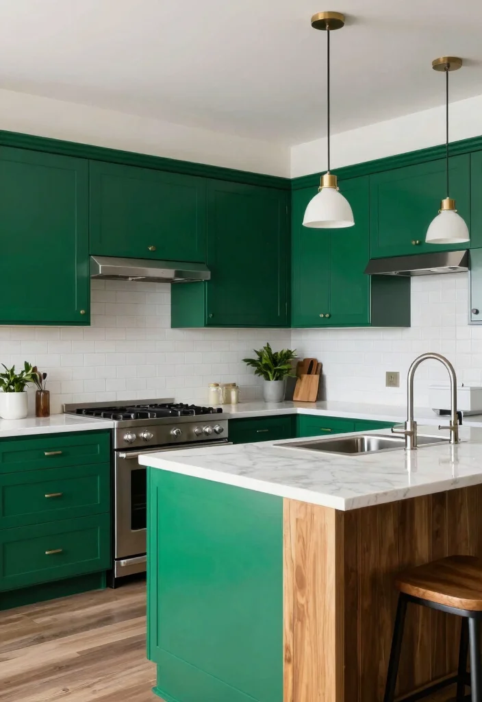 17 Kitchen With Green Cabinets Ideas That Feel On Trend - 1. Bold Emerald Elegance 1