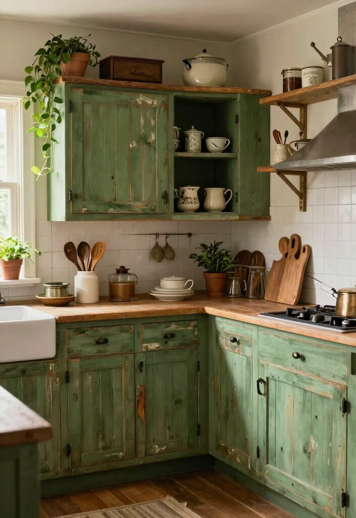 17 Kitchen With Green Cabinets Ideas That Feel On Trend - 10. Rustic Green Hues 1